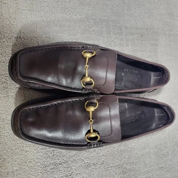 Gucci 101133 Mens Size US 8D Dark Brown Leather Gold Horsebit Driving Loafers - Picture 12 of 13